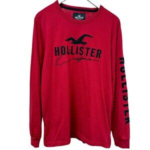 HOLLISTER Red Long Sleeve Tee Medium Logo Applique Casual Shirt Y2K
